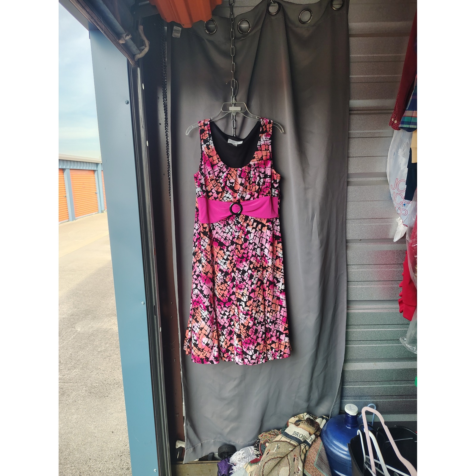 Chelsea Suite Pink Orange Mosaic Print Sleeveless Belted A-Line Dress Size 14